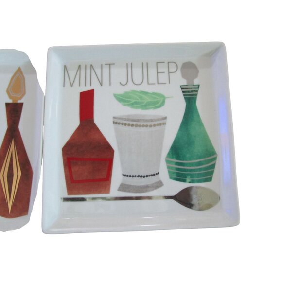 Crate Barrel Cocktail Recipe Plates Square Coupe 4 GUC Vintage 2014 - Picture 10 of 12